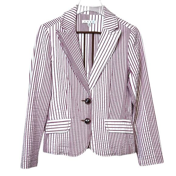 CAbi Jackets & Blazers - CAbi the Captain’s Jacket Striped Seersucker Blazer in Red & White Women’s Sz. 4